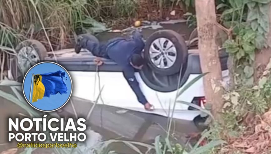 VÍDEO – CRIMINOSO É PRESO APÓS CARRO CAIR EM CÓRREGO DURANTE PERSEGUIÇÃO