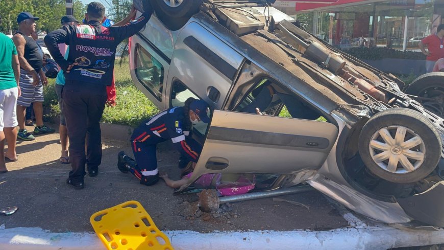 VÍDEO - Grave Acidente com Capotamento Deixa Três Feridos no Bairro Embratel, em Porto Velho