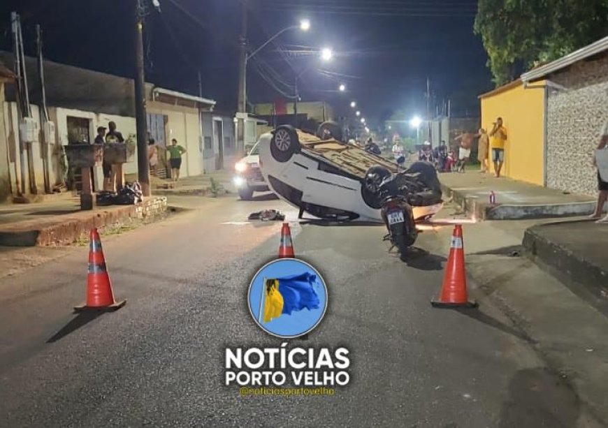 Motorista foge após capotar carro e deixar duas mulheres feridas na zona Sul de Porto Velho