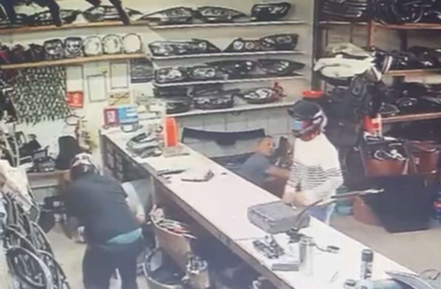 VÍDEO: DUPLA ARMADA ASSALTA LOJA DE AUTOPEÇAS E ATIRA DURANTE FUGA NO CENTRO DE PORTO VELHO