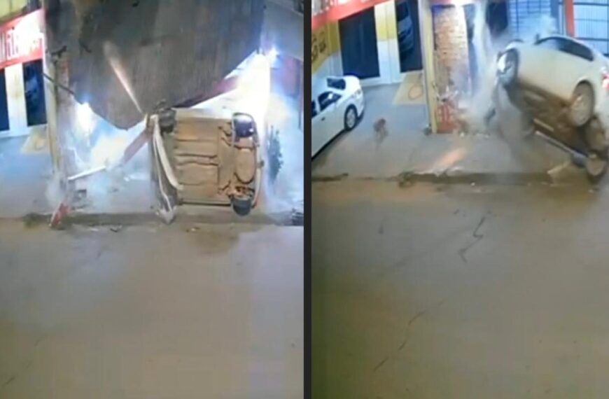 Embriagado perde controle, capota carro e provoca destruição em restaurante