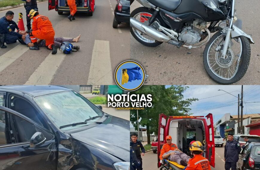SARGENTO DA POLÍCIA MILITAR FICA FERIDO EM GRAVE ACIDENTE ENTRE MOTO E CARRO EM PORTO VELHO