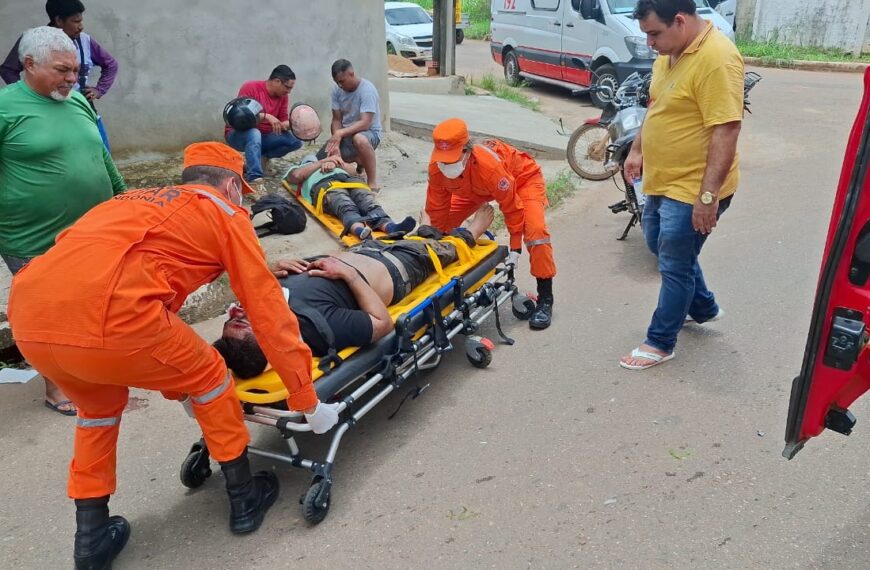 Colisão entre motocicleta e bicicleta deixa dois feridos em estado grave na zona Leste de Porto Velho
