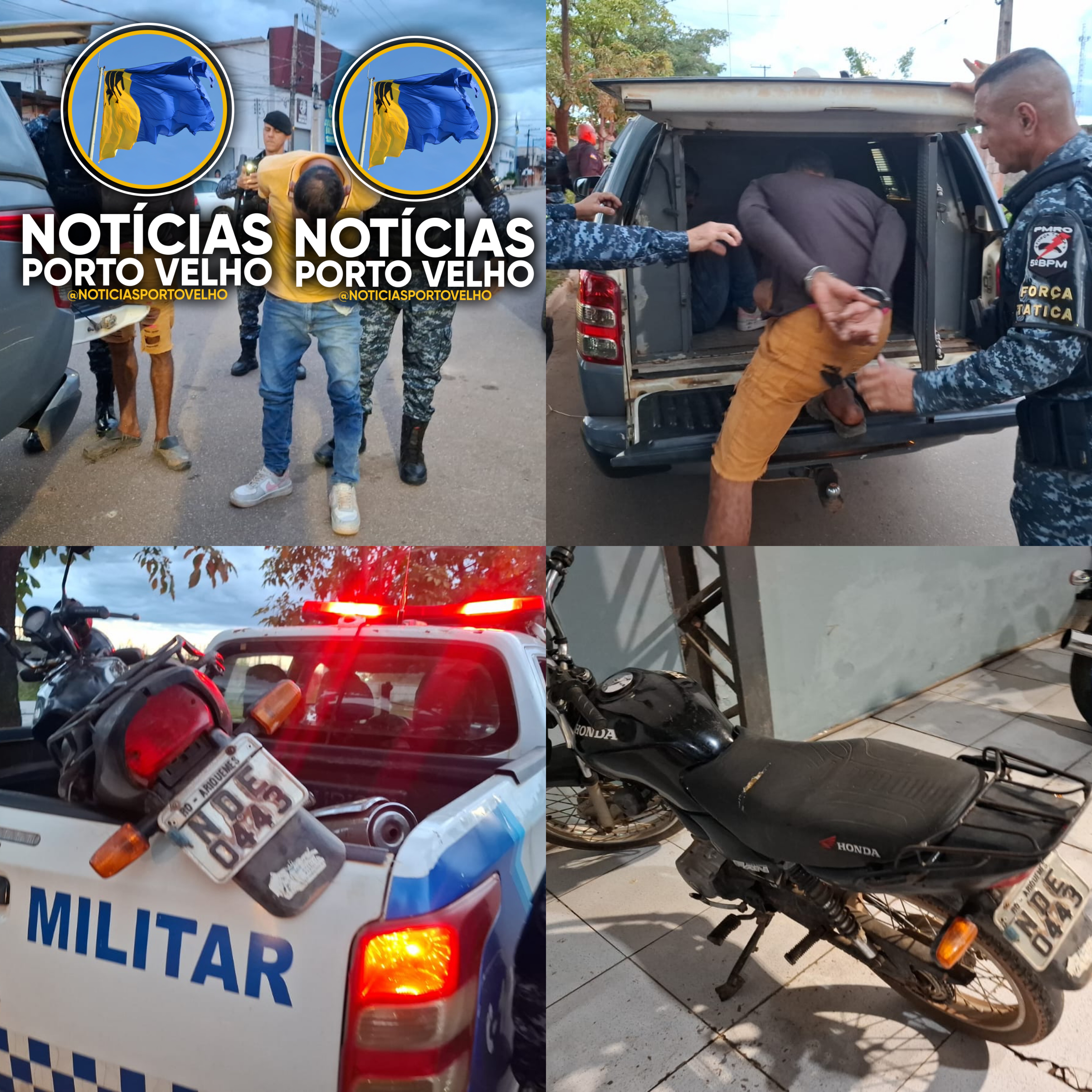 DUPLA É PRESA COM MOTOCICLETA FURTADA APÓS PERSEGUIÇÃO NA ZONA LESTE DE PORTO VELHO