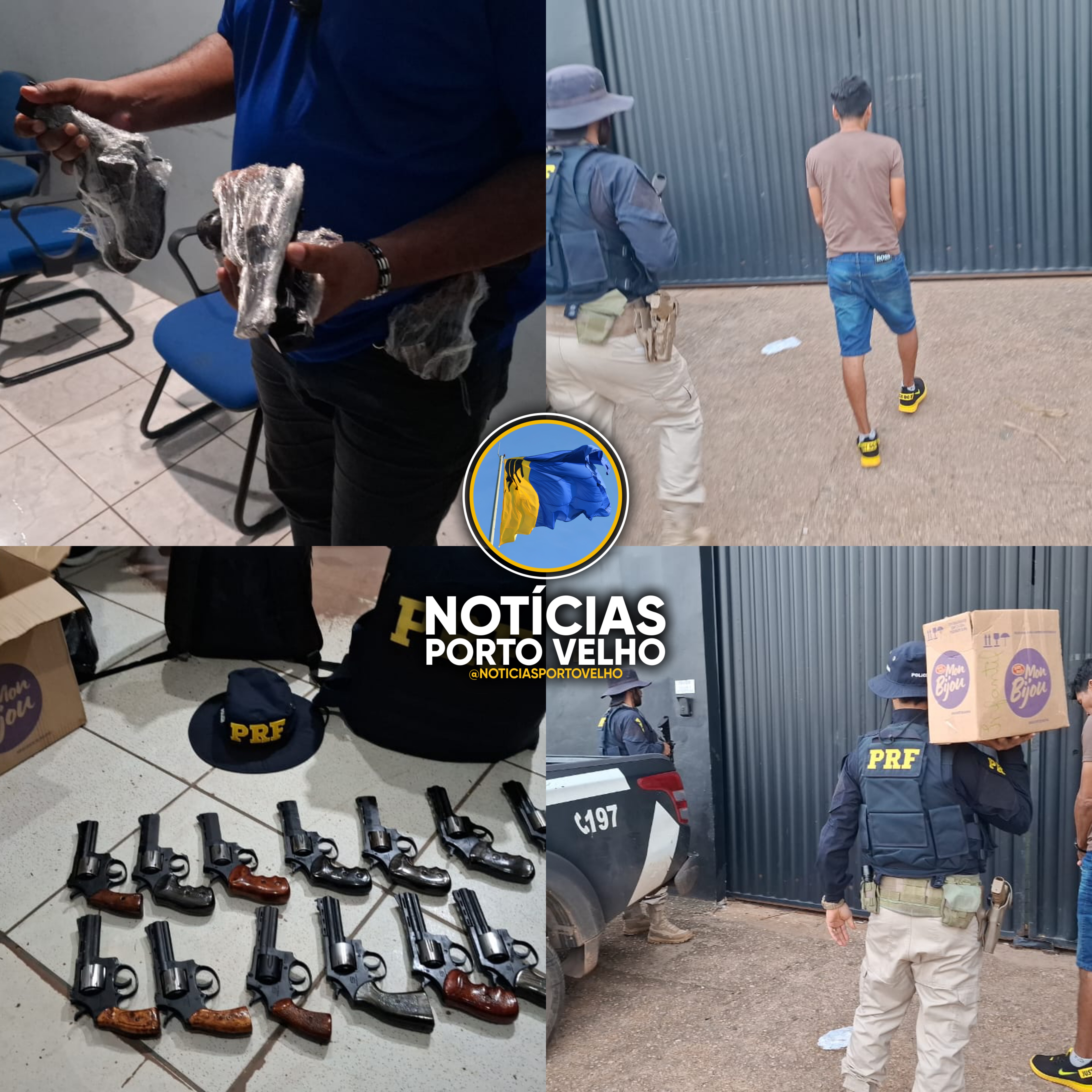 Uma eficiente ação de policiais rodoviários federais resulta na prisão de passageiro com 14 armas em ônibus na BR-364 na tarde deste domingo