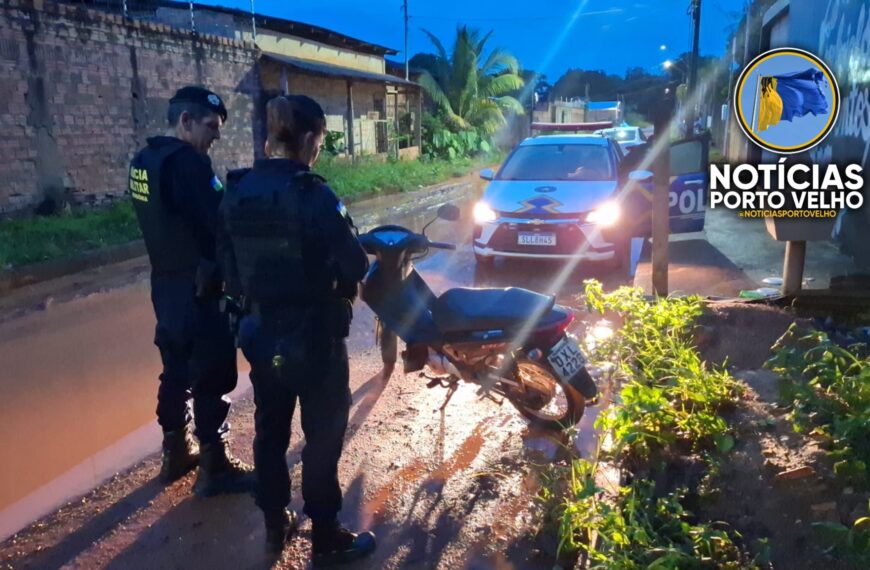 Polícia Militar localiza motocicleta que foi ROUBADA de vítima baleada durante roubo no bairro Lagoa Azul