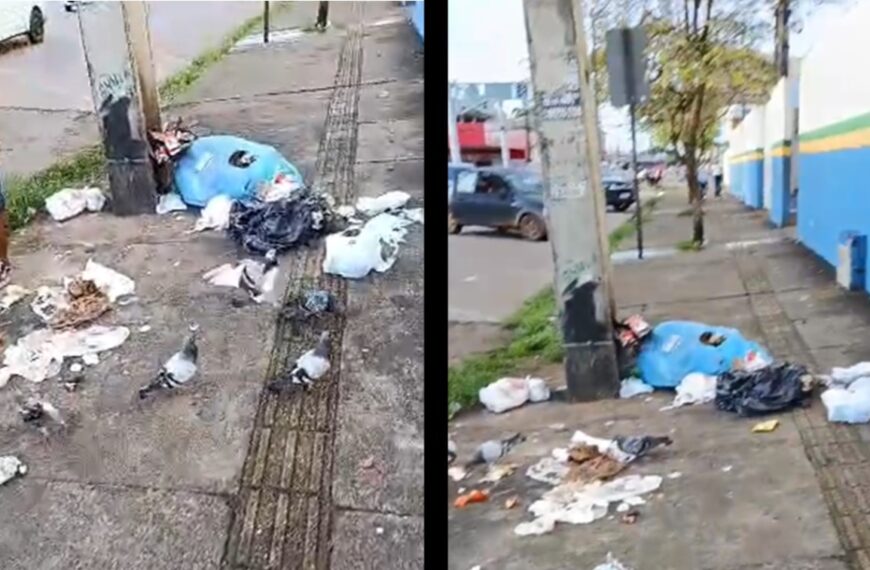 Sujeira em frente à Escola Murilo Braga provoca reclamações de moradores