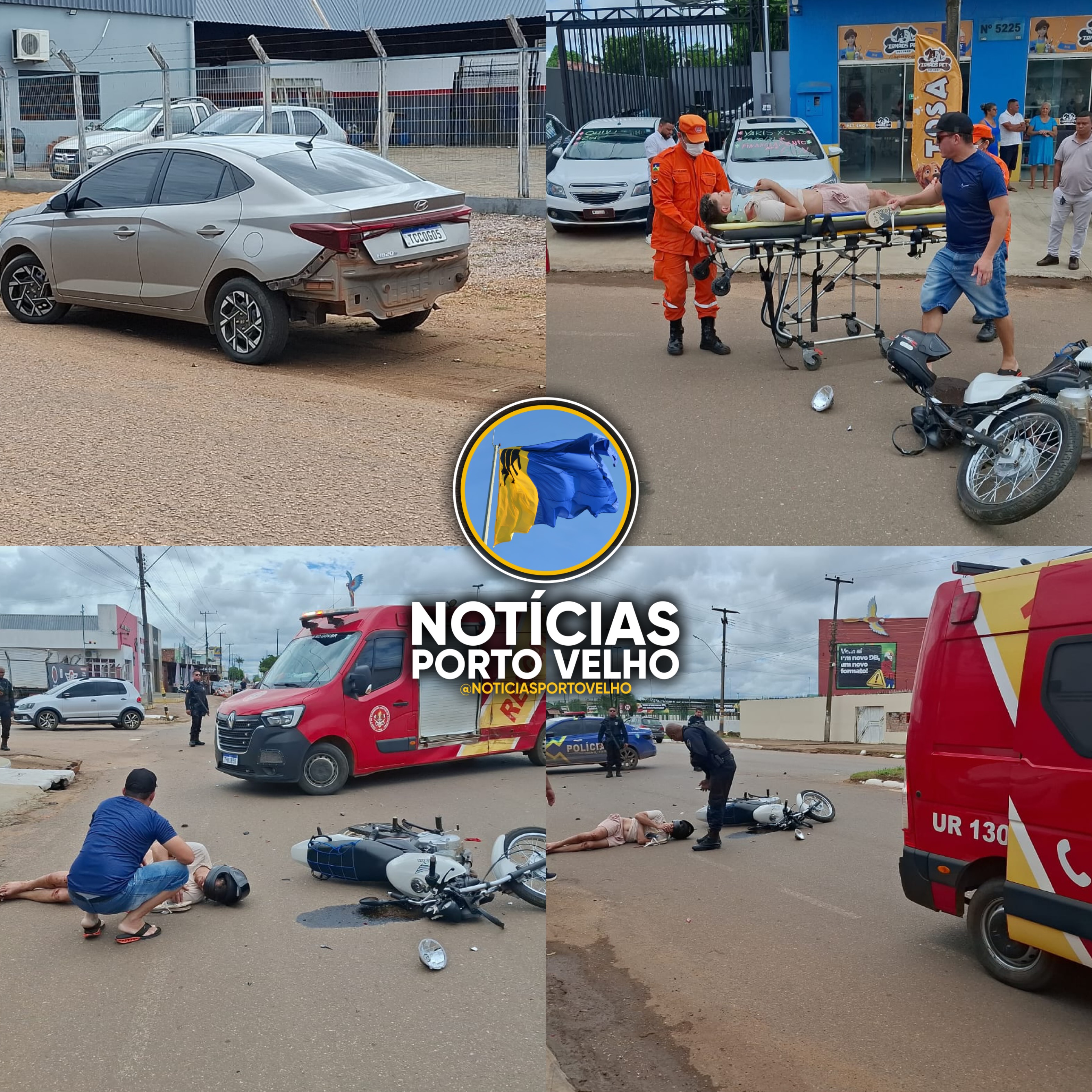 COLISÃO ENTRE CARRO E MOTO DEIXA JOVEM FERIDO NA ZONA LESTE DE PORTO VELHO
