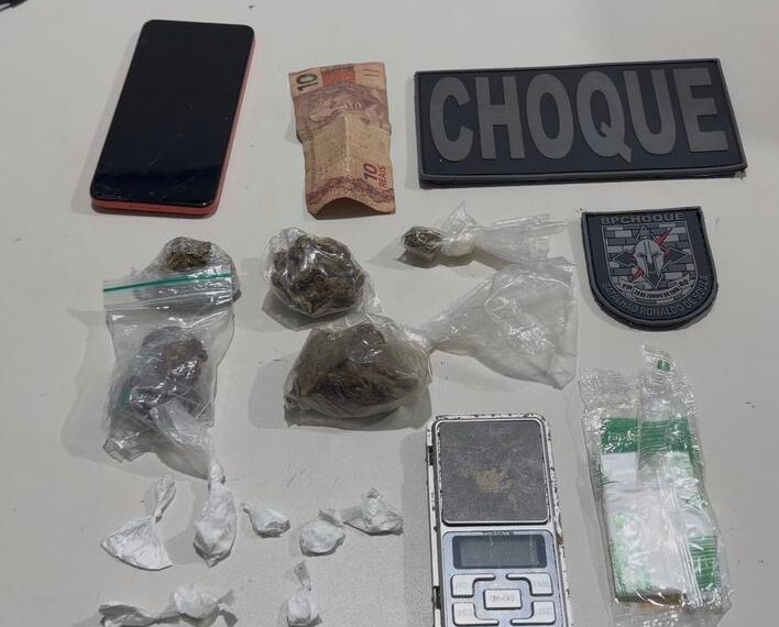 CHOQUE FLAGRA “DISK DROGA” E PRENDE SUSPEITO COM COCAÍNA E MACONHA EM PORTO VELHO