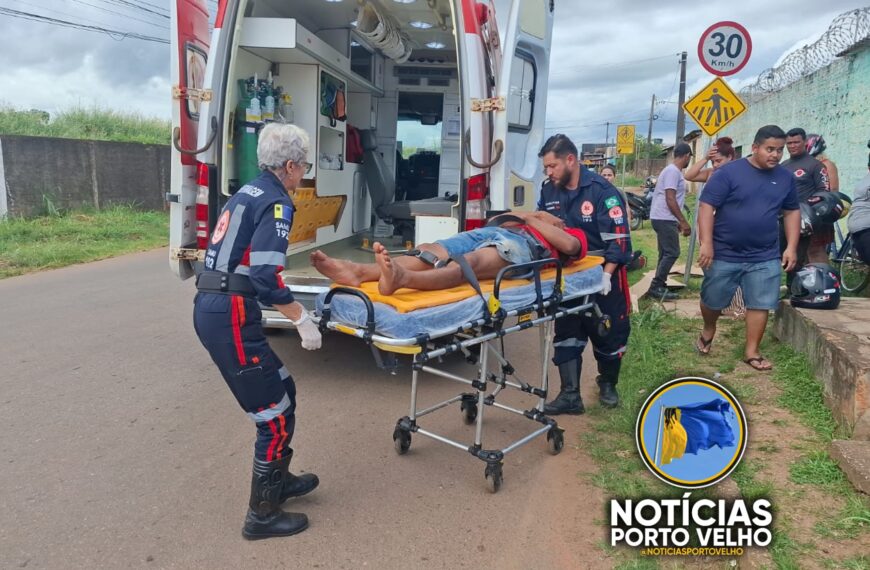 MOTOCICLISTA FICA EM ESTADO GRAVE APÓS VIOLENTA COLISÃO COM COROLLA NA ZONA LESTE DE PORTO VELHO