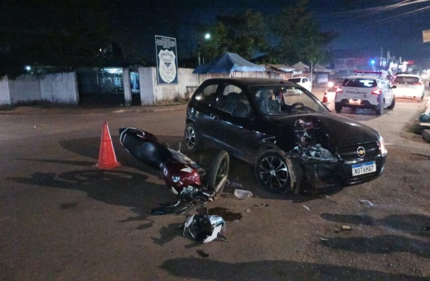 GRAVE ACIDENTE ENTRE CARRO E MOTOCICLETA DEIXA MOTOCICLISTA FERIDO NO BAIRRO JK