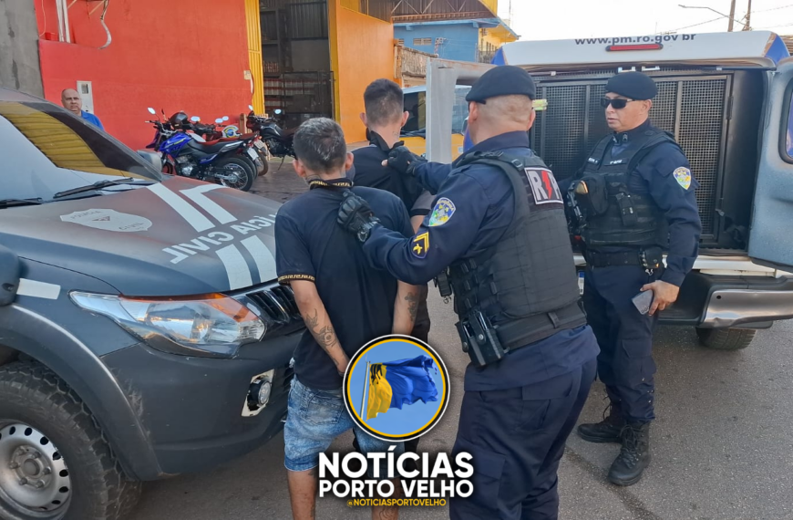 Dupla é presa após abandonar moto roubada durante fuga; outro veículo é encontrado escondido em matagal em Porto Velho