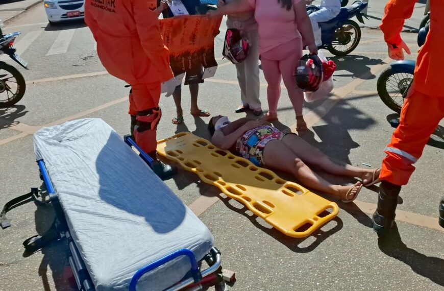 ACIDENTE ENTRE CARRO E MOTO DEIXA MOTOCICLISTA FERIDA NA ZONA SUL DE PORTO VELHO