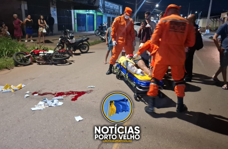 GRAVE COLISÃO ENTRE MOTO E CARRO DEIXA MULHER COM PERNA DILACERADA NA ZONA LESTE DE PORTO VELHO