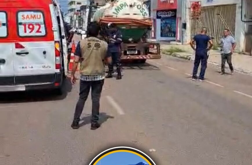 Tragédia na região central: mulher morre após colisão entre moto e caminhão limpa-fossa em Porto Velho