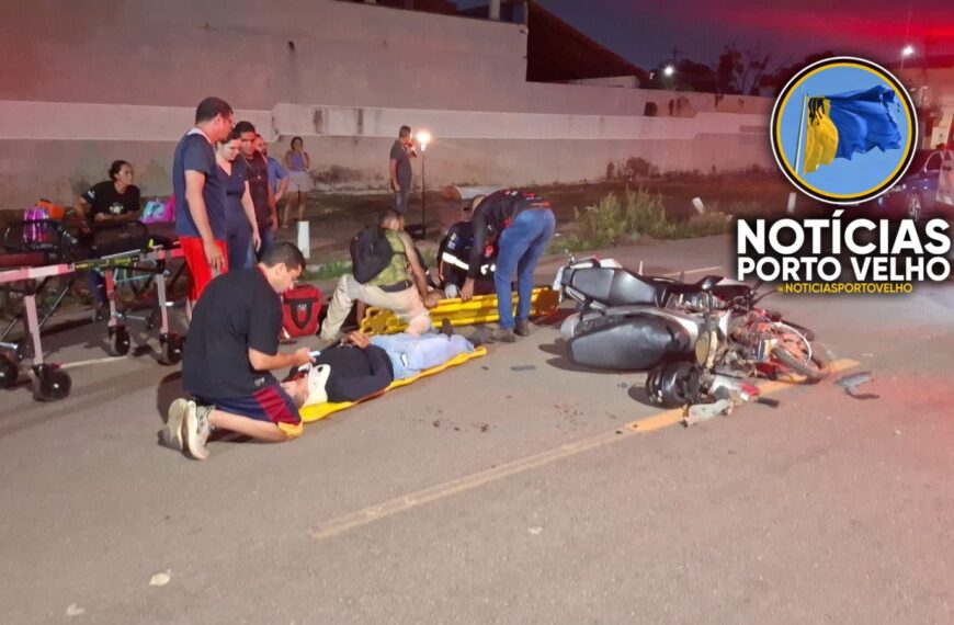 COLISÃO FRONTAL ENTRE DUAS MOTOS DEIXA DOIS HOMENS EM ESTADO GRAVÍSSIMO EM PORTO VELHO